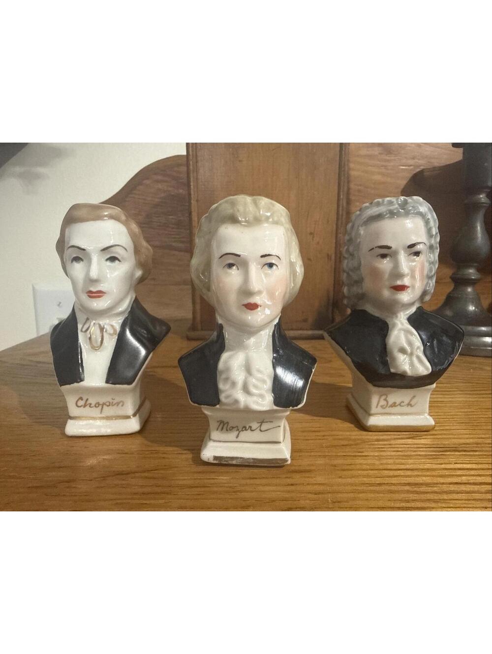 Antique Chelsea Porcelain Mini Composer Bust 3 Mozart Bach Chopin Gold Anchor